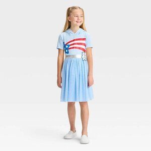 Care Bears Girls Blue Americana USA Flag Costume Dress with Hood - Light Blue
